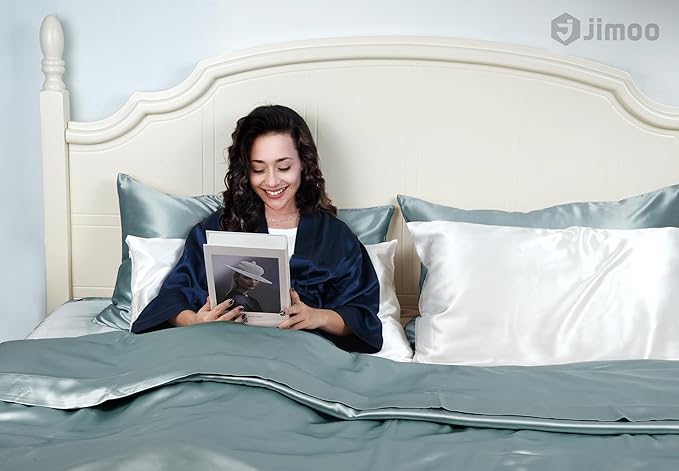 100% Mulberry Silk Pillowcase for Hair and Skin, 22 Momme Pure Natural Silk Pillow Case Both Sided with Zipper, Pillow Cover for Women Mom Men (Airy Blue, King 20''×36'', 1 Pack)