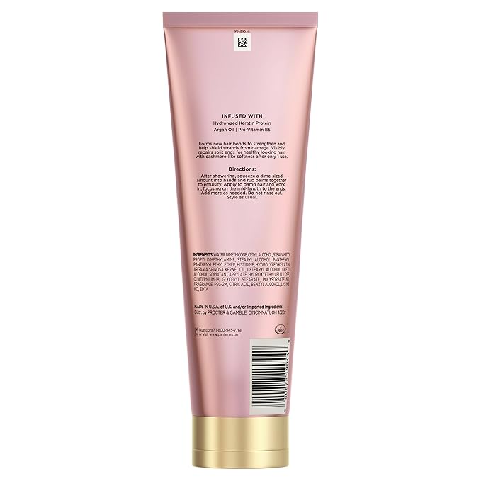 Pantene Keratin Leave-In Conditioner with Argan Oil, Protein Treatment for Dry, Damaged & Color-Treated Hair, Repairs Split Ends & Protects from Damage, Formaldehyde-Free, 8.4 Fl Oz