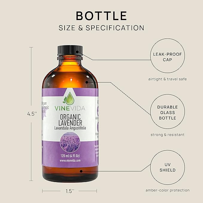 VINEVIDA Organic Lavender Essential Oil 4 oz - Undiluted, DIY Candle Scents for Candlemaking, Bulk for Soap Making