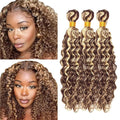 24 26 28 Inch Blonde Bundles Human Hair Highlight Deep Wave Bundle 2 Tone Brown Mixed With Blonde Bundles Niegmeag Brazilian Virgin Remy Hair Extensions 300g