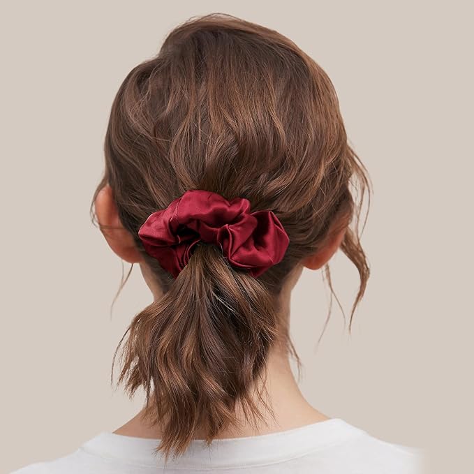 LILYSILK Silk Hair Scrunchies/Ties for Frizz & Breakage Prevention, 100% Mulberry, No Damage, Elastic ponytail Holders, 1Pc, Claret