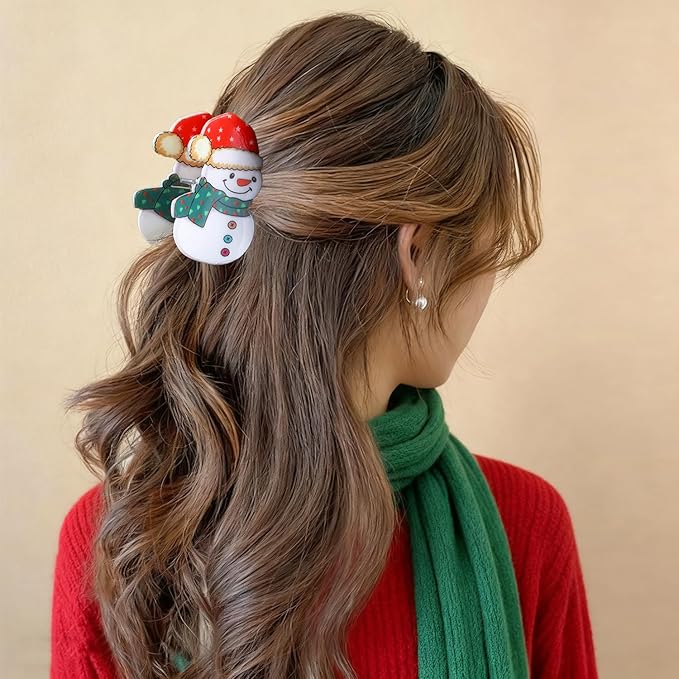 Christmas Hair Clips for Women, Funny Snowman Hair Claw Clips with Red Hat Scarf Hair Jaw Clips Cute Winter Christmas Hair Barrettes Non-slip Strong Hold Xmas Hair Accessories for Thick Thin Hair