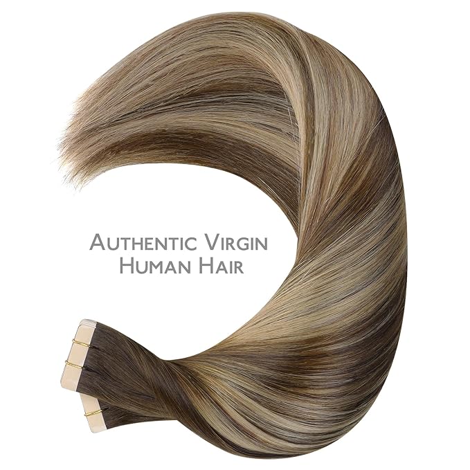 WENNALIFE Tape in Hair Extensions Human Hair, 40pcs 100g 18 inch Balayage Chocolate Brown to Honey Blonde Hair Extensions Real Human Hair Straight Tape in Extensions Reusable Real Hair Extensions
