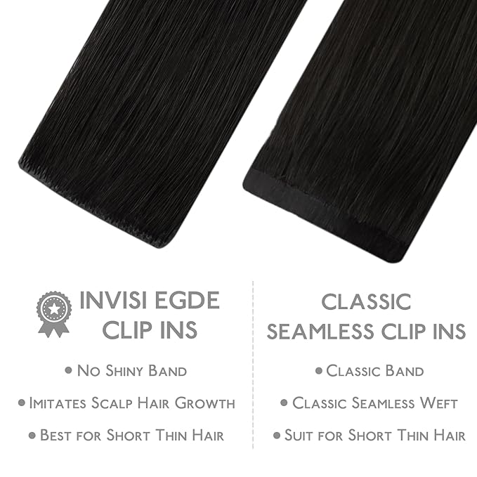 WENNALIFE Invisi Edge Clip in Hair Extensions Real Human Hair, 20 Inch 150g 7pcs Natural Black Seamless Clip in Extensions Remy Hair Clip Ins Invisible Skin Weft Straight Extensiones De Cabello Hmano