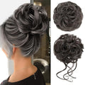 CJL HAIR 2PCS Messy Bun Hair Pieces Wavy Curly Synthetic Updo Chignon Fake Scrunchies Ponytail Extension for Women Pepper Grey