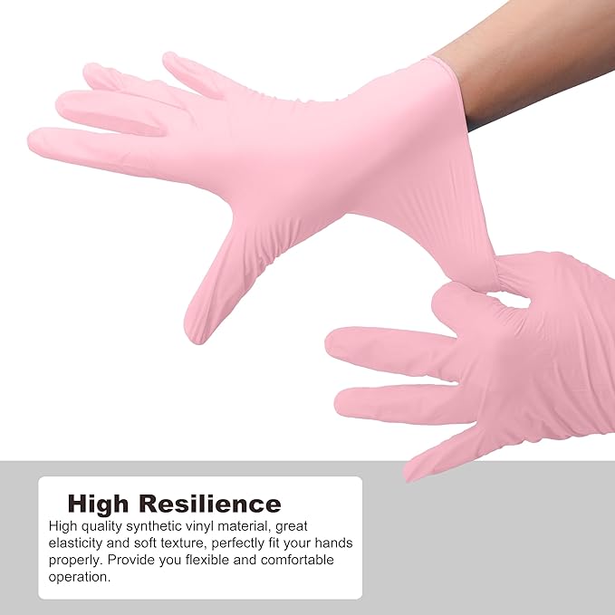 Disposable Gloves Large, Nitrile and Vinyl Blend Material Gloves, Latex Free 4 Mil 200 Pc Food Grade Glove for Cleaning, Food Prep,Hair Dye,Tattoo, Pink