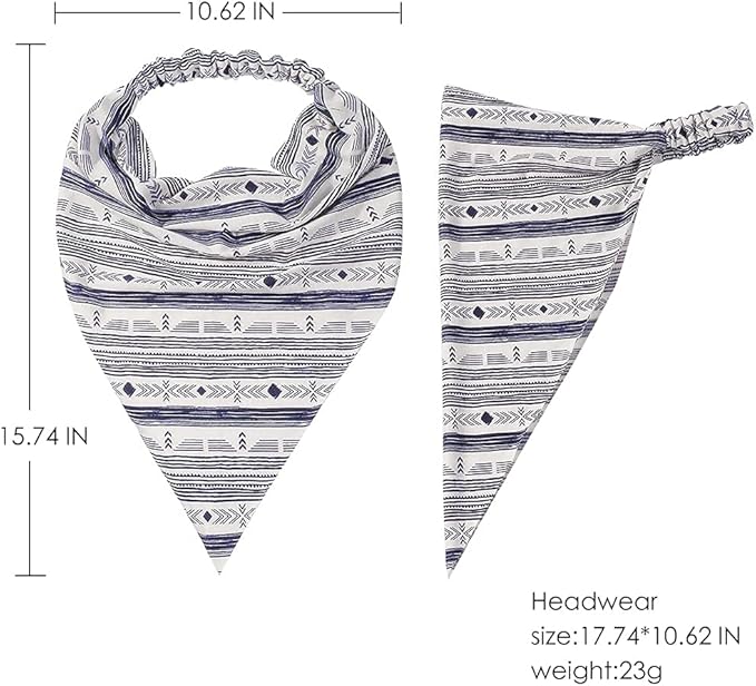 6 Pack Hair Scarf Headband for Women Elastic Bandana Head Scarf Large Boho Triangle Kerchief with Clips Non Slip Scarves