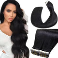 LaaVoo Jet Black Hair Extensions Tape in Real Hair Tape in Hair Extensions Human Hair Invisible Tapes on Human Hair Extensons Silky Straight Hair 24inch 100g 40 Pieces