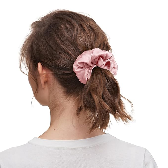 LILYSILK Silk Hair Scrunchies for Frizz&Breakage Prevention, 100% Mulberry Silk Hair Ties No Damage, Elastic Silk ponytail Holders, 1Pc, Rosy Pink