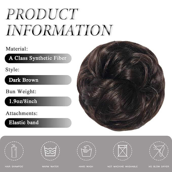 Large Messy Bun Hair Piece Curly Synthetic Extensions Scrunchies Fake Chignon Updo Hairpieces for Women Dark Brown