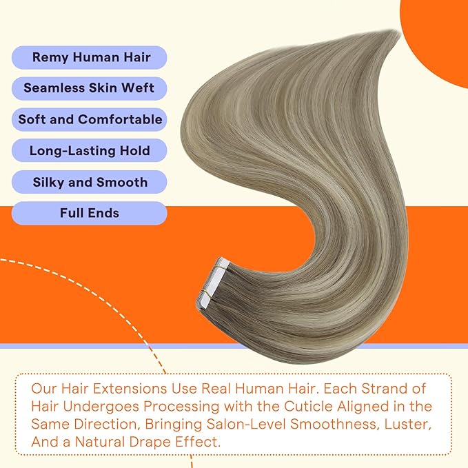 Full Shine Tape in Hair Extensions Human Hair 18 Inch Color 19/8/60 Brown and Blonde Seamless Double Sided Remy Tape Ins Human Hair Extensions 50g Invisible Extensions for Women Real Hair 20PCS