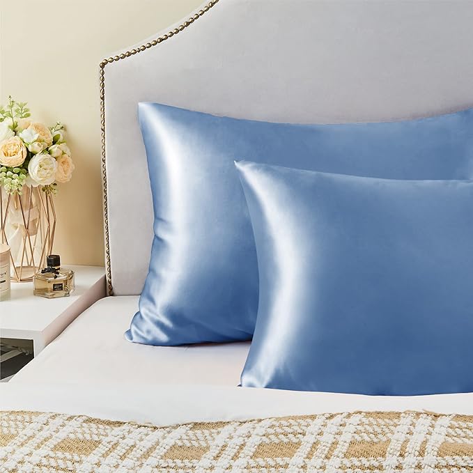 BEDELITE Satin Pillowcase for Hair and Skin, Super Soft and Cooling Similar to Silk Pillow Cases 2 Pack with Envelope Closure, Gift for Women Men(20"x40" King Size, Airy Blue)