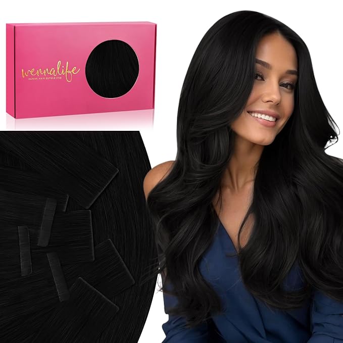 WENNALIFE Invisi Edge & Classic Tape in Hair Extensions Human Hair, 16 Inch 50g 20pcs(10pcs Invisi Edge & 10pcs Classic) Jet Black Invisible Luxury Remy Hair Natural Seamless Injected Tape Ins