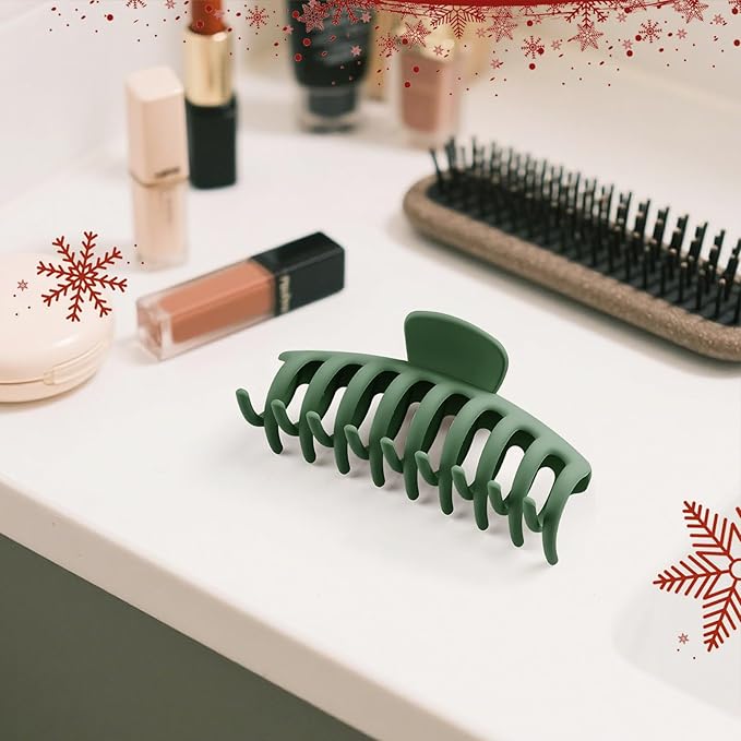 TOCESS Hair Claw Clips for Women - 8PK Large Neutral Matte Jumbo Hair Clips for Thick, Thin, Long, Short, Curly Hair Girls, Big Jaw Clip Set for Daily Use (Forest Green)