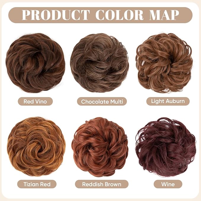 SARLA 2PCS Messy Hair Bun Hair Pieces Wavy Curly Synthetic Updo Fake Scrunchies Ponytail Extension for Women Tizian Red