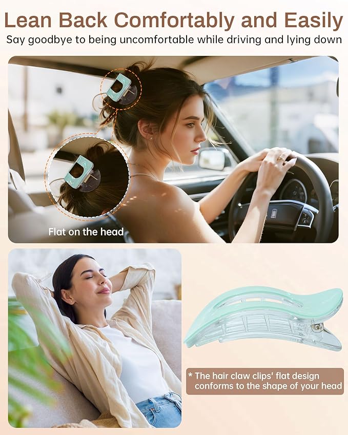 Mesovor 4 Pack French Flat Hair Clips for Women, 3.74" Nonslip Stylish Round Duckbill Lay Flat Hair Claw | Side Slide Volume Flat Hairclips for Lying Down, Yoga, Driving (Mermaid Colorful)