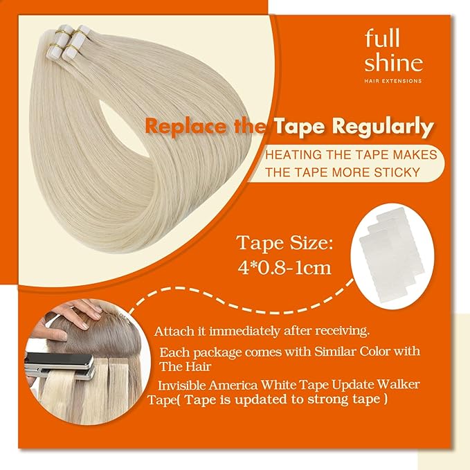 Full Shine Invisible Tape in Hair Extensions Human Hair 24Inch Blonde Tape in Human Hair Extensions Color 60 Blonde Straight Soft Skin Weft Lightweight Reusable Extension 100G 40Pcs