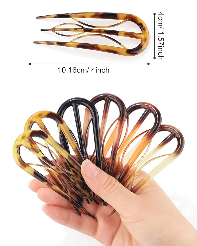 French Hair Pin for Women - U-Shaped Hair Fork for Updos, Chignons & French Twists, Durable Acrylic, Secure & Elegant Styling for All Hair Types (Tortoiseshell)