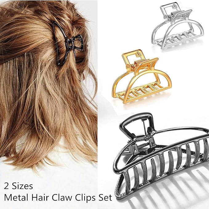8 Pieces Metal Hair Claw Clips Set, Includes 3 Inches Large Size Hair Catch Barrette Jaw Clamp and 1.57 Inches Small Half Bun Hairpins for Women, Hair Accessories