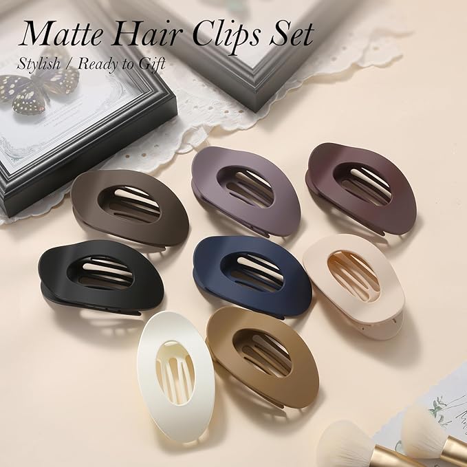 Upgraded 8 Pack French Flat Hair Clips for Women Girls, Matte Lay Flat Claw Clips, Large No-Slip Claw clips for Thick&Thin Hair, Strong Hold Styling Barrettes Accessories for Daily Styling(Multicolor)