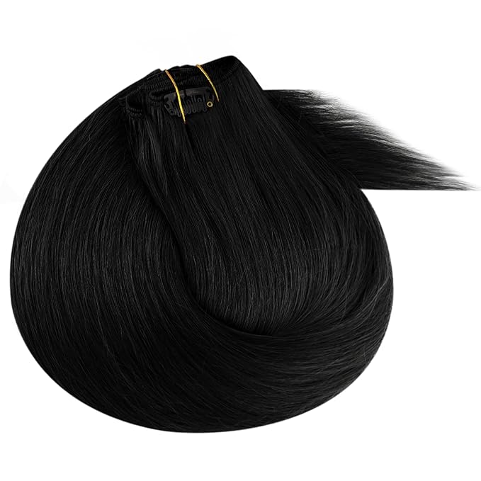 Ve Sunny Clip in Hair Extensions Real Human Hair Jet Black Hair Extensions Double Weft 9A Virgin Remy Human Hair Extensions Clip in Natural Brazilian Hair 18inch 7pcs 120g