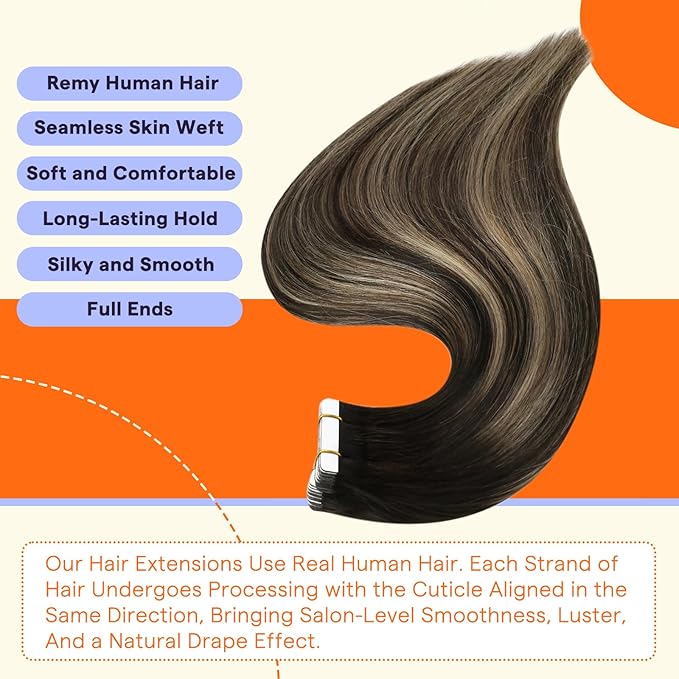 Full Shine Tape in Extensions Human Hair 20 Inch Color 1B/27/1B Black with Blonde Double Sided Human Hair Extensions Tape in 50g Seamless Tape ins Human Hair Extensions 20PCS for Wedding