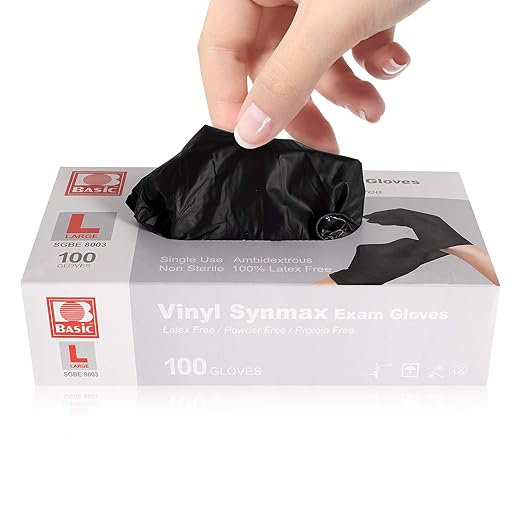 Black Disposable Medical Black Vinyl Exam Gloves Industrial Gloves- Latex-Free & Powder-Free 100PCS (BK-XLarge)
