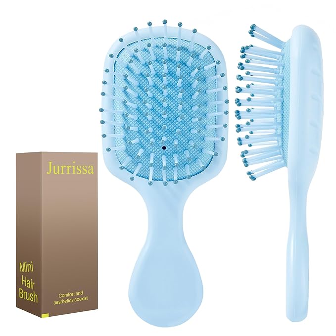 Mini Hair Bursh for Women Men and Kids, Protable Travel Size Hair Brush for Pockets Purses, Mini Detangler Brushes for All Hair Types, Small Paddle Brush for Detangling(Blue)