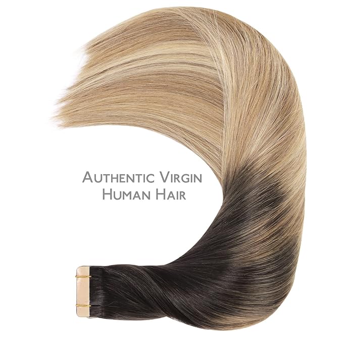 WENNALIFE Tape in Hair Extensions Human Hair, 20pcs 30g 10 inch Dark Brown to Chestnut Brown and Dirty Blonde Highlighted Remy Hair Extensions Straight Human Hair Tape in Extensions Skin Weft
