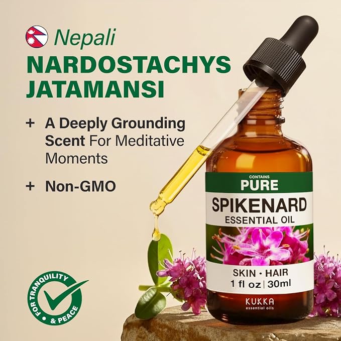 KUKKA Spikenard Essential Oils - 1 Fl Oz - for Hair, Skin, Diffuser, Aromatherapy & DIY Soap Making Scent