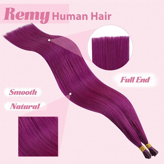 YoungSee I Tips Hair Extensions Purple 24 inch Itips Extensions Real Human Hair Long Hair Extension I-Tip Extension Purple for Daily Confidence Boost 25s 25g