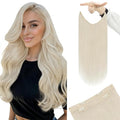 YoungSee Wire Human Hair Extensions Platinum Blonde Hair Extensions Invisible Wire Long Straight Hair Fish Line Extensions Dyable Remy Hair 100G 20 Inch