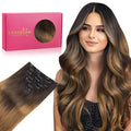 WENNALIFE Clip in Hair Extensions Real Human Hair, 22 Inch 130g 7pcs Remy Hair, Ombre Dark Brown to Light Chestnut Brown Straight Natural Extensiones De Cabello Humano Con Clip Ins