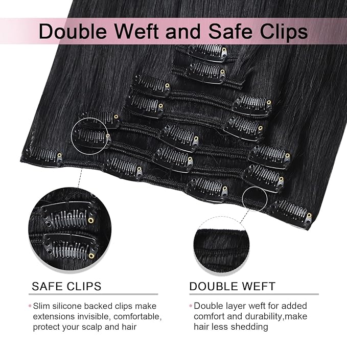 Pro2.0 Clip in Hair Extensions Real Human Hair 20inch 7pcs Color #1 Jet Black Remy Real Human Hair Extensions Clip ins 120g Thick Seamless Double Weft for Women（#1-20inch）