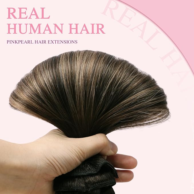 PINKPEARL Clip in Hair Extensions Human Hair Extensions, #2/6/2 Balayage Dark Brown to Chestnut Brown 120g 7pcs 16 Inch Real Human Hair Extensions Clip in Straight Remy Silky Weft(#2/6/2-16)