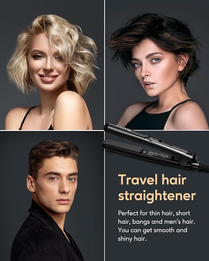 Wavytalk Mini Flat Iron 0.7 Inch Ceramic Mini Hair Straightener, Small Flat Irons for Short Hair, Curls Bangs, Dual Voltage for Travel