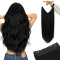 YoungSee 120G Invisible Wire Hair Extensions Jet Black Wire Human Hair Extensions Black Headband Hair Extension Easy to Wear 18Inch
