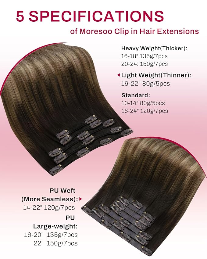 Moresoo Human Hair Clip in Extensions Brown to Blonde Balayage Real Human Hair Extensions Clip ins Remy for Women Medium Brown to Golden Brown with Dark Honey Blonde 80g/5pcs 22in