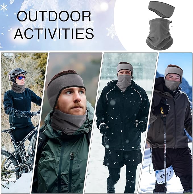 SATINIOR 12 Pcs Winter Neck Gaiters Fleece Neck Warmer Drawstring Thermal Face Scarf Ear Warmers Headband Head Wrap Ear Muff