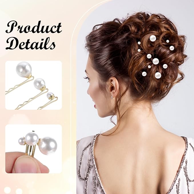 15 Pcs Gold Pearl Hair Pins, Pearl Hair Clips Slides in 3 Sizes Wedding Elegant Pearls Hairpins Decorative Bobby Pins Barrettes Accessories for Women Brides Bridesmaid