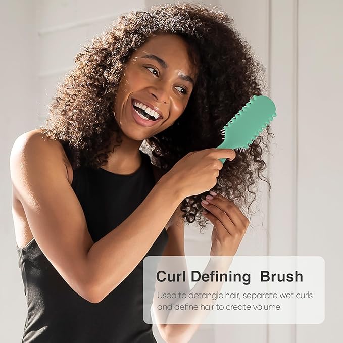 AM8:00 Curl Defining Brush,9Rows Premium Styling Hairbrush for Curly Hair, Enhances Curls Definition & Separation, (Green)
