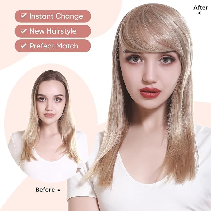 SARLA Clip in Side Bangs Extension Straight Synthetic Fake Bangs One Piece for Women Chocolate