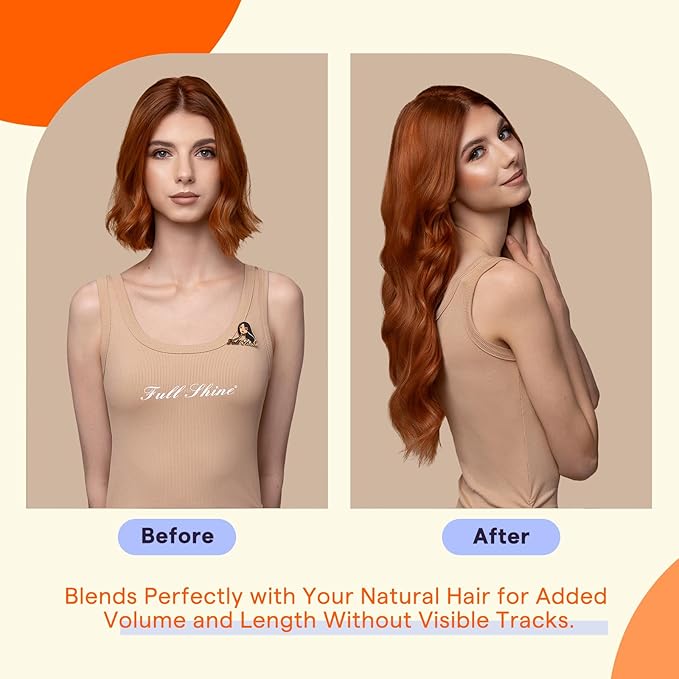 Full Shine Human Hair Extensions Tape Ins Color 330 Auburn Invisible Tape in Hair Extensions Human Hair 20 Inch Remy Tape Extensions for women 50g 20PCS Add Length