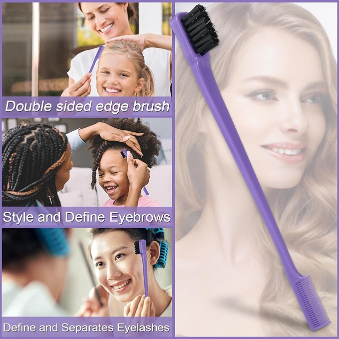 Hair Brush with Hair Styling Comb Set, Purple, Detangling Hair Brushes for Women Men Kids Curly Hair, Includes Detangler Brush, Teasing Hair Brush, Rat Tail Comb, Edge Brush