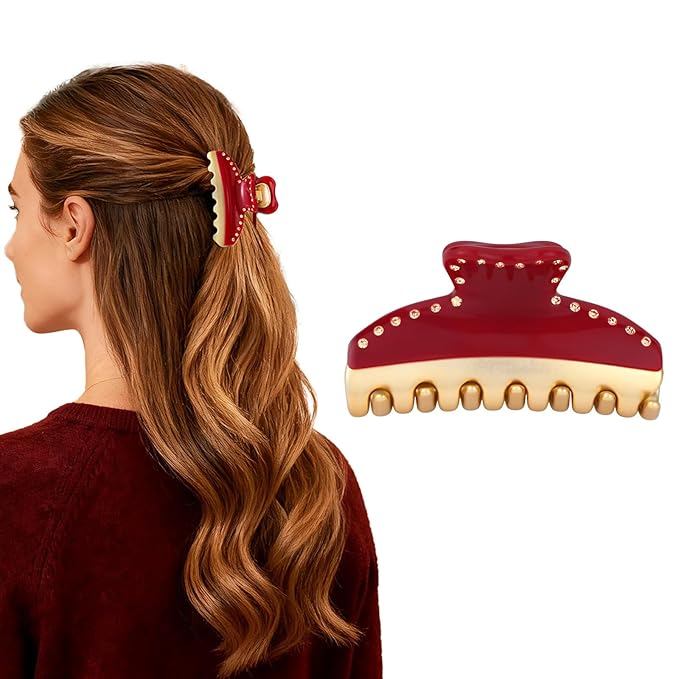 2026 Premium Durable Hair Claw Clip for Women, Original Italian Designed Strong Grip Hair Clips for Normal Fine Thin Hair, No Slip Jaw Clips with Gift Box for Christmas Birthday Girls, 3 Inch Red