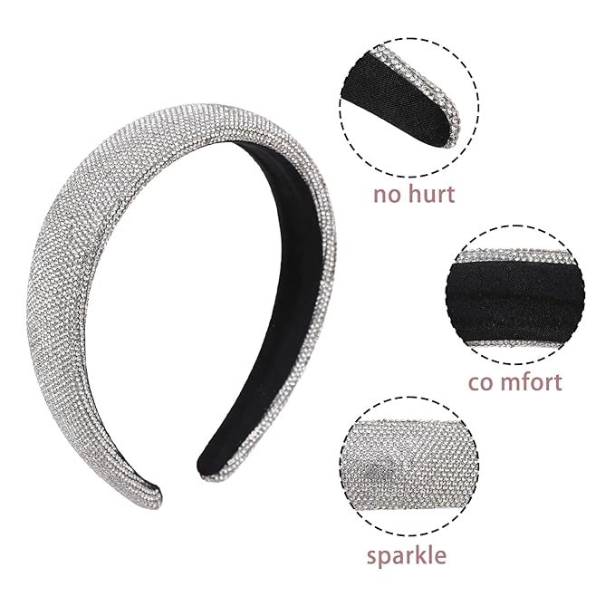 Sparkly Wide Headbands for Women Girls,2PCS Rhinestone Padded Headband Sliver Purple Glitter,Fashion Sparkle Rhinestone Hairbands Hair Hoop for Daily Prom Party Head Accessories