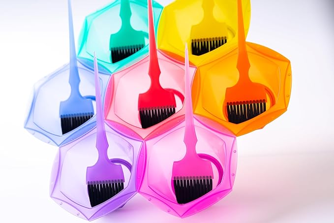 Professional Salon Hair Dye & Coloring Brush and Tint Bowl Set, 7 Rainbow Application Brushes and Mixing Bowls (Pastel Rainbowl)