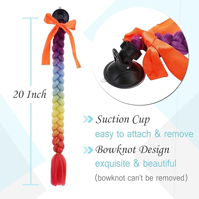 SEGO 1PCS/2PCS Helmet Pigtail Braids with Detachable Suction Cup Bowknot Ponytail Hair Many Colors (Helmet not Included)