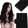 DOORES Hair Extensions Real Human Clip in 18 inch 110g 7pcs Invisi Edge, Seamless Clip in Hair Extensions Invisible Clipins Virgin Injected Skin Weft, 1 Jet Black