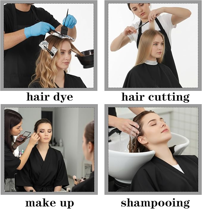Salon Smock Barber Smock with Adjustable Tie for Hair Cutting, Black Salon Cape, Professional Stylist Jacket Waterproof Haircut Cape